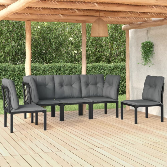 5 Piece Garden Lounge Set Black and Grey Poly Rattan Toniitl