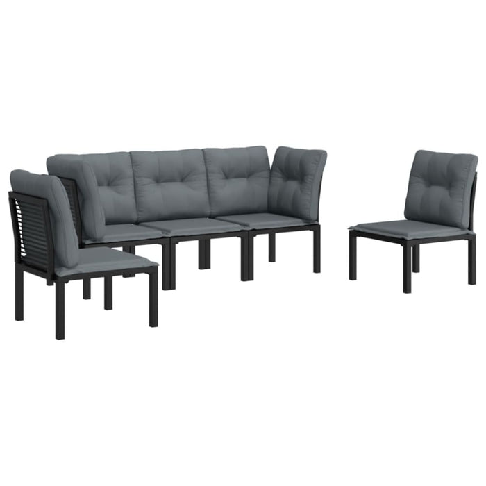 5 Piece Garden Lounge Set Black and Grey Poly Rattan Toniitl