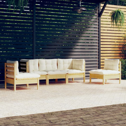 5 Piece Garden Lounge Set with Cream Cushions Solid