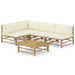 5 Piece Garden Lounge Set with Cream White Cushions Bamboo