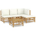 5 Piece Garden Lounge Set with Cream White Cushions Bamboo