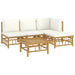 5 Piece Garden Lounge Set with Cream White Cushions Bamboo