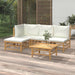 5 Piece Garden Lounge Set with Cream White Cushions Bamboo