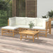 5 Piece Garden Lounge Set with Cream White Cushions Bamboo