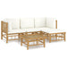 5 Piece Garden Lounge Set with Cream White Cushions Bamboo