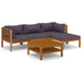 5 Piece Garden Lounge Set with Cushion Solid Acacia Wood