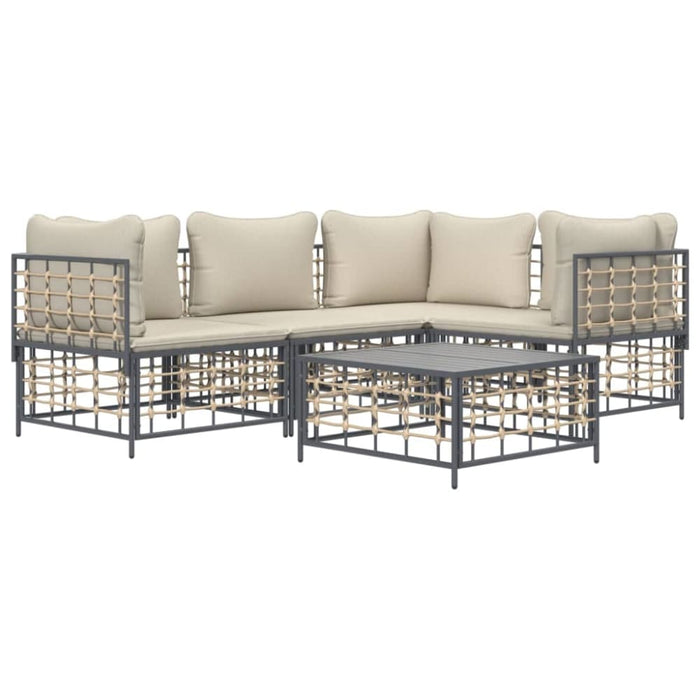 5 Piece Garden Lounge Set with Cushions Anthracite Poly