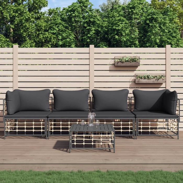5 Piece Garden Lounge Set with Cushions Anthracite Poly