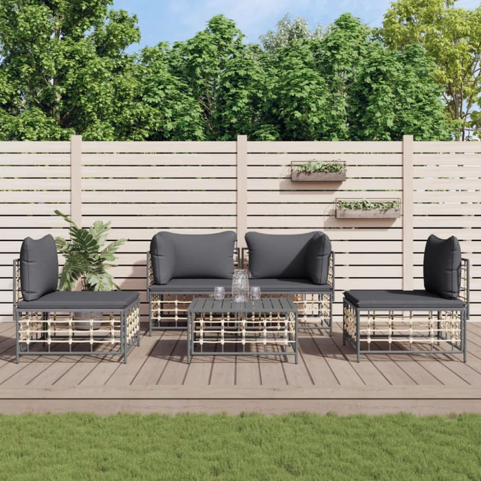 5 Piece Garden Lounge Set with Cushions Anthracite Poly