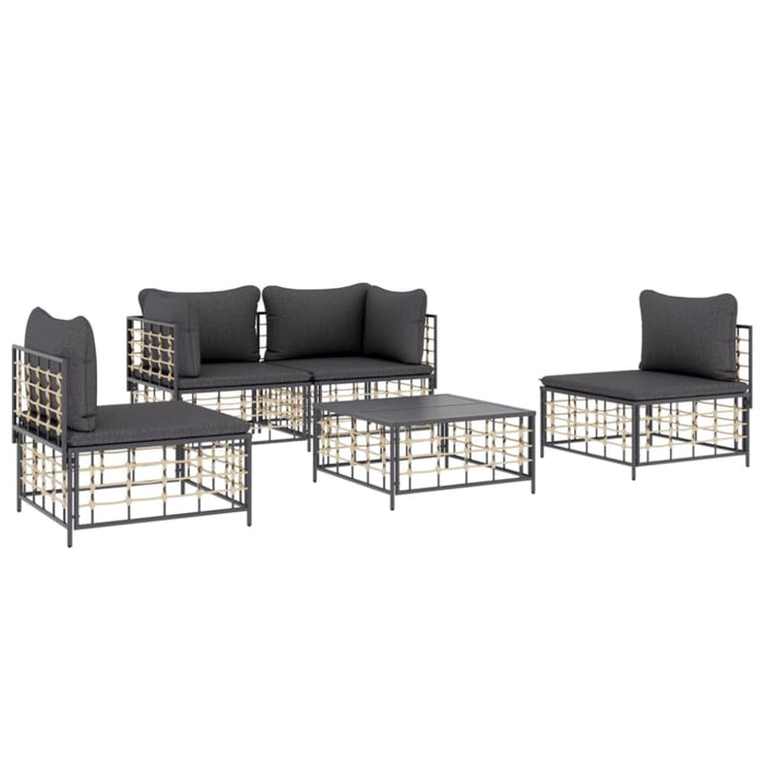 5 Piece Garden Lounge Set with Cushions Anthracite Poly