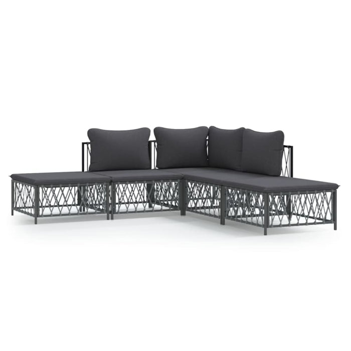 5 Piece Garden Lounge Set with Cushions Anthracite Steel