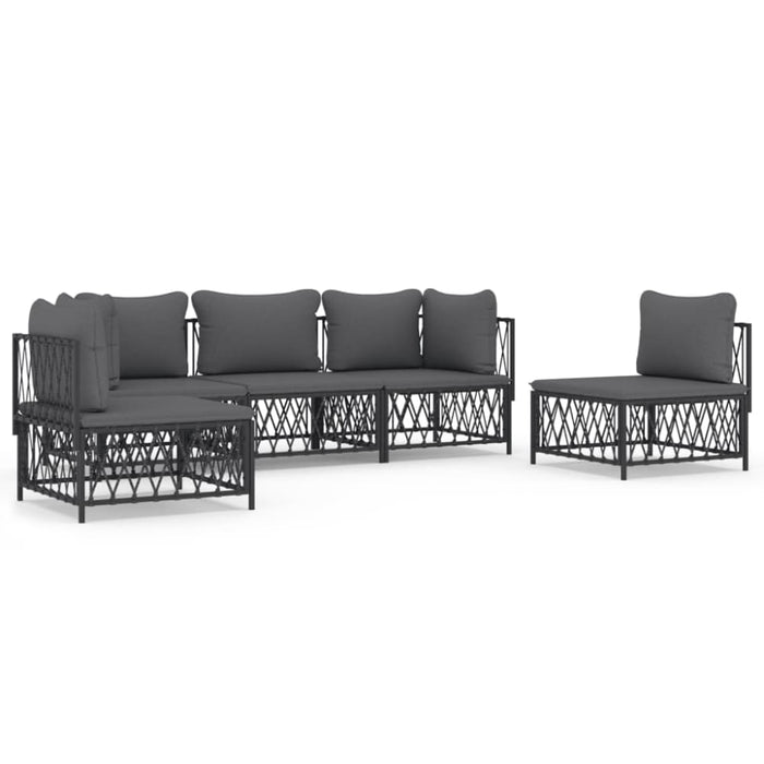 5 Piece Garden Lounge Set with Cushions Anthracite Steel
