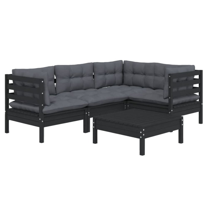 5 Piece Garden Lounge Set with Cushions Black Pinewood