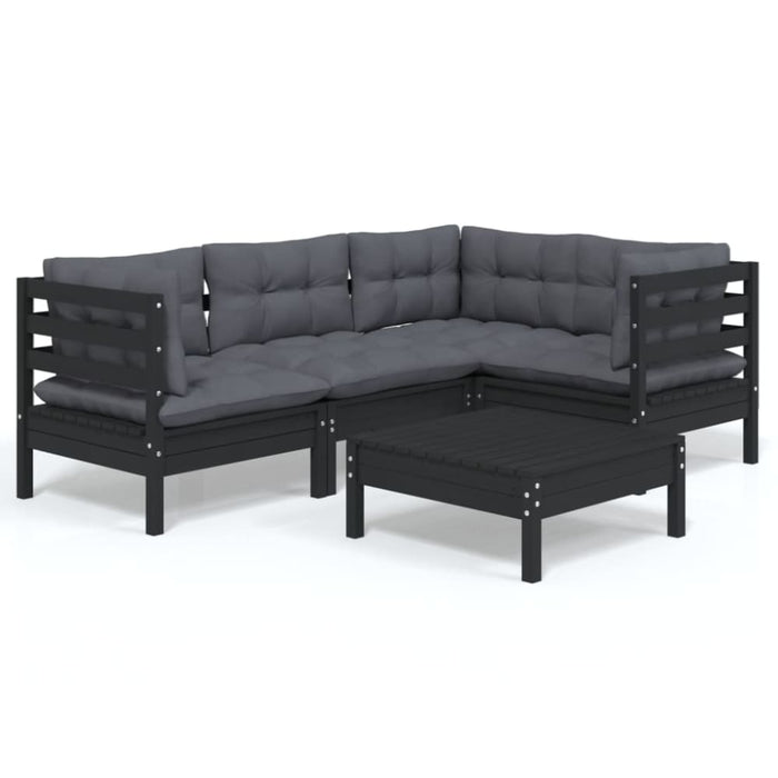 5 Piece Garden Lounge Set with Cushions Black Pinewood