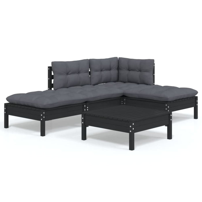5 Piece Garden Lounge Set with Cushions Black Pinewood