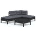 5 Piece Garden Lounge Set with Cushions Black Pinewood