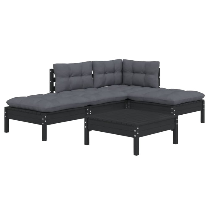 5 Piece Garden Lounge Set with Cushions Black Pinewood
