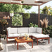 5 Piece Garden Lounge Set with Cushions Cream Solid Acacia