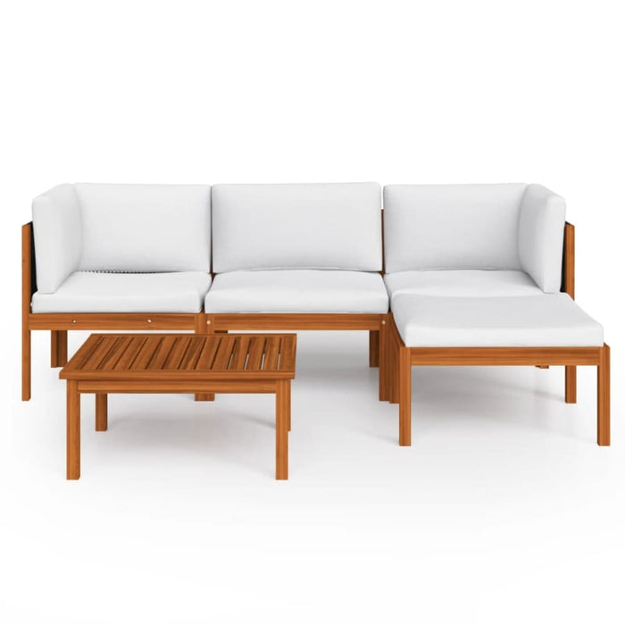 5 Piece Garden Lounge Set with Cushions Cream Solid Acacia