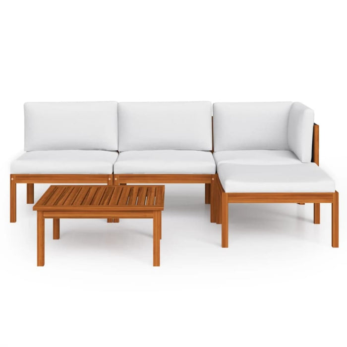 5 Piece Garden Lounge Set with Cushions Cream Solid Acacia