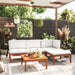 5 Piece Garden Lounge Set with Cushions Cream Solid Acacia