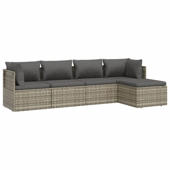 5 Piece Garden Lounge Set with Cushions Grey Poly Rattan