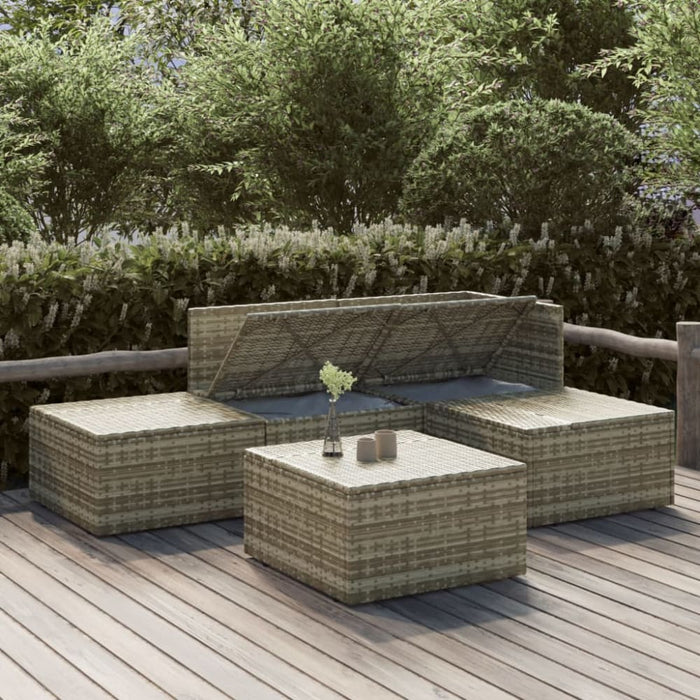 5 Piece Garden Lounge Set with Cushions Grey Poly Rattan