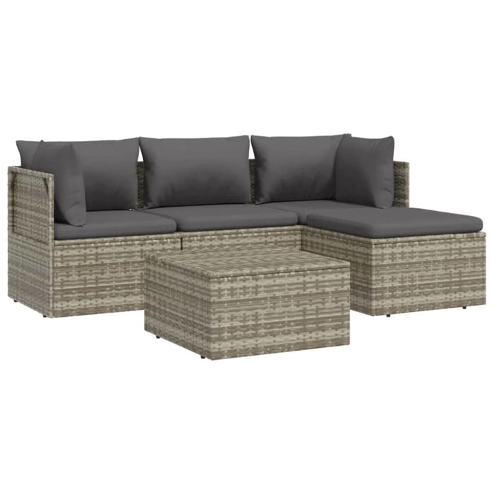 5 Piece Garden Lounge Set with Cushions Grey Poly Rattan