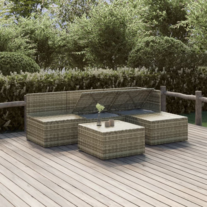 5 Piece Garden Lounge Set with Cushions Grey Poly Rattan