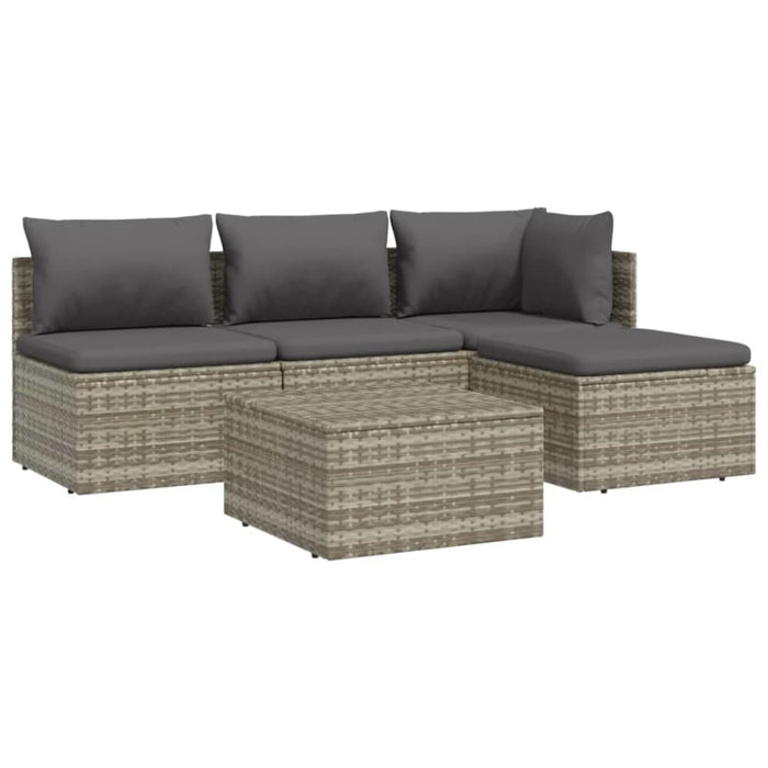 5 Piece Garden Lounge Set with Cushions Grey Poly Rattan