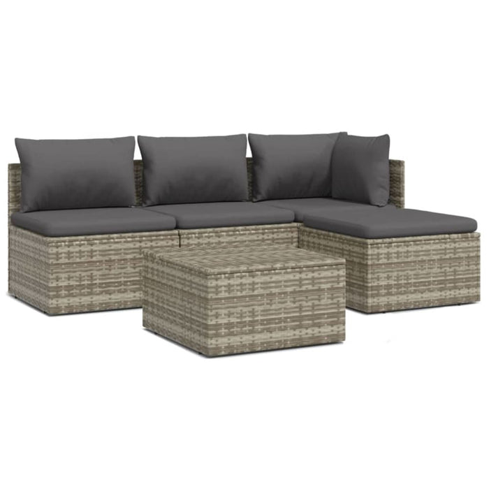 5 Piece Garden Lounge Set with Cushions Grey Poly Rattan