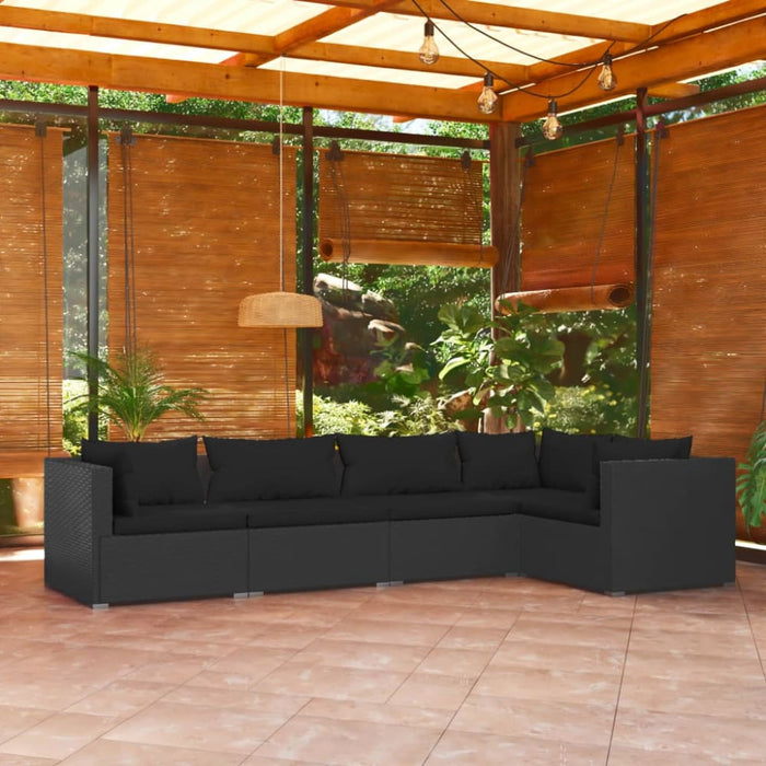 5 Piece Garden Lounge Set with Cushions Poly Rattan Black