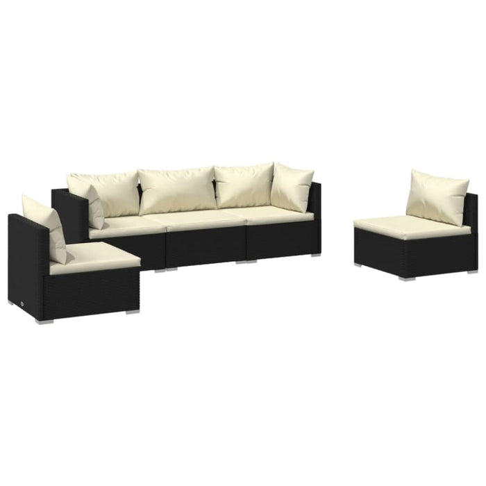 5 Piece Garden Lounge Set with Cushions Poly Rattan Black
