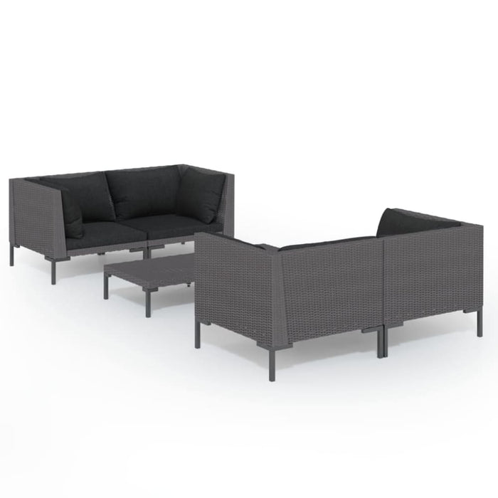 5 Piece Garden Lounge Set with Cushions Poly Rattan Dark