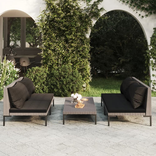 5 Piece Garden Lounge Set with Cushions Poly Rattan Dark