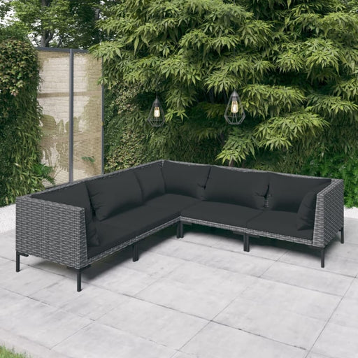 5 Piece Garden Lounge Set with Cushions Poly Rattan Dark