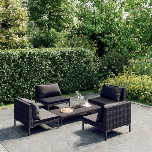 5 Piece Garden Lounge Set with Cushions Poly Rattan Dark