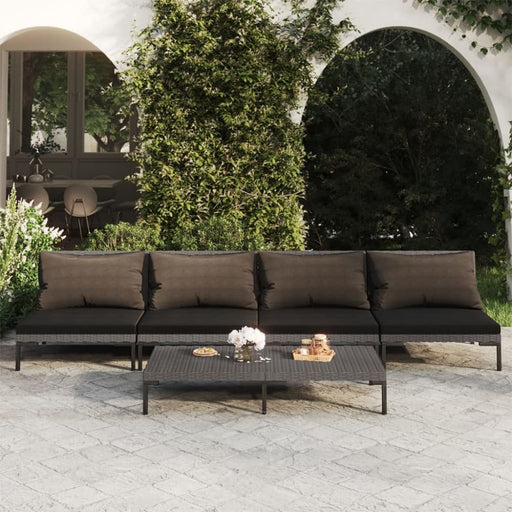5 Piece Garden Lounge Set with Cushions Poly Rattan Dark