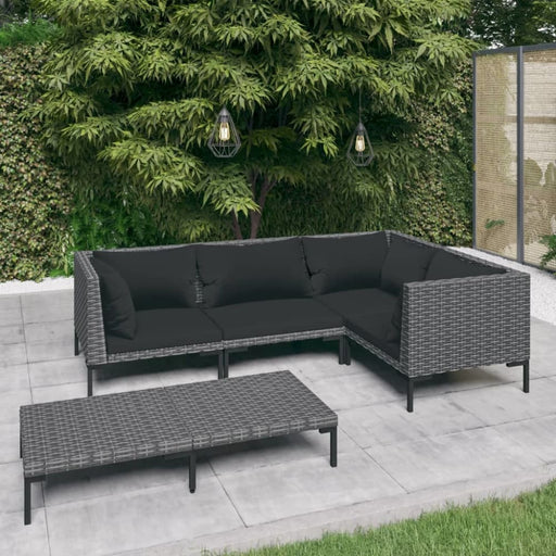 5 Piece Garden Lounge Set with Cushions Poly Rattan Dark