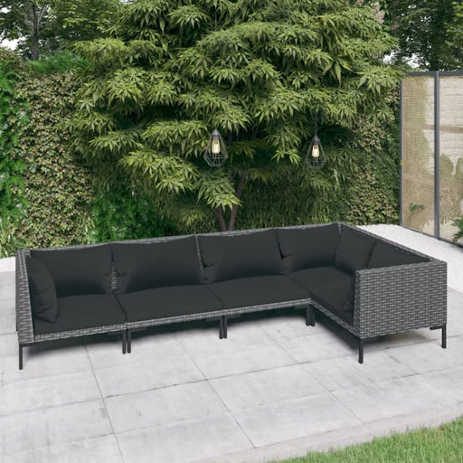5 Piece Garden Lounge Set with Cushions Poly Rattan Dark