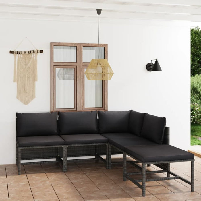 5 Piece Garden Lounge Set with Cushions Poly Rattan Grey
