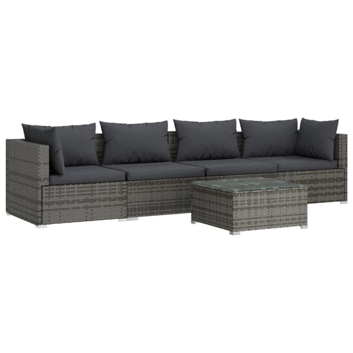 5 Piece Garden Lounge Set with Cushions Poly Rattan Grey