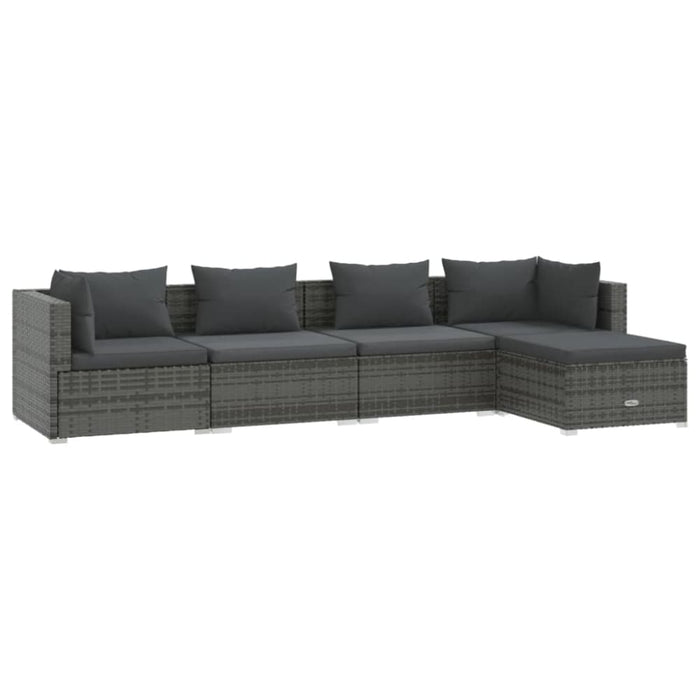 5 Piece Garden Lounge Set with Cushions Poly Rattan Grey