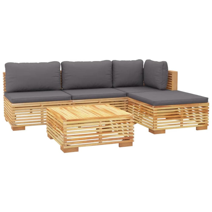 5 Piece Garden Lounge Set with Cushions Solid Wood Teak