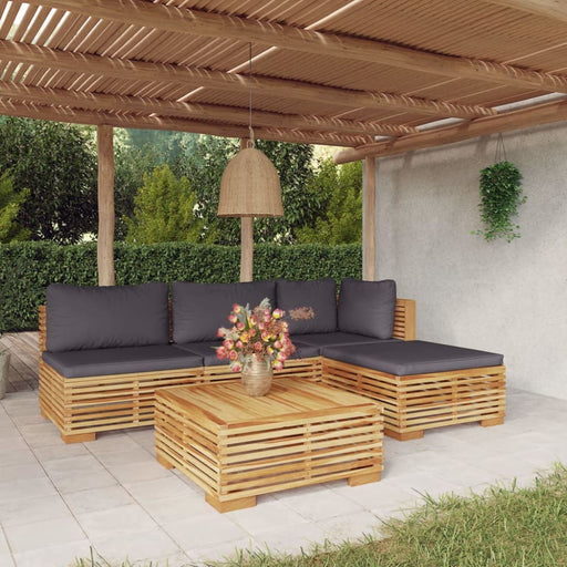 5 Piece Garden Lounge Set with Cushions Solid Wood Teak