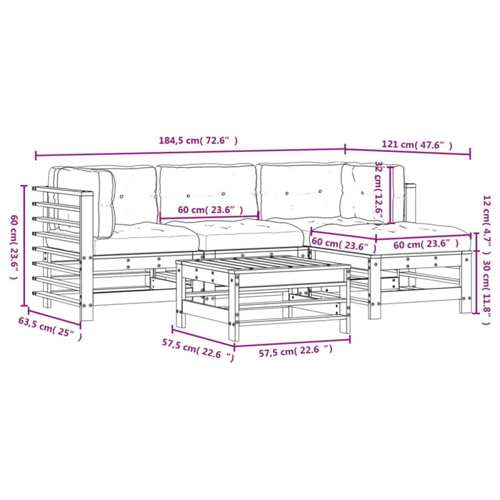 5 Piece Garden Lounge Set with Cushions Solid Wood Tonpnbo