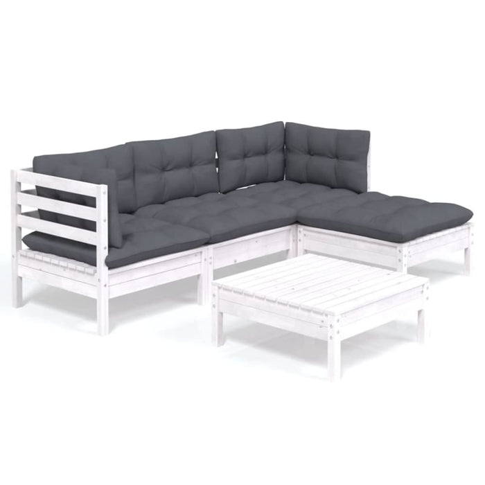 5 Piece Garden Lounge Set With Cushions White Pinewood