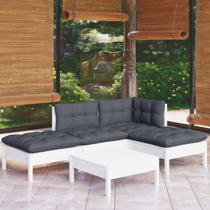 5 Piece Garden Lounge Set With Cushions White Pinewood