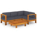 5 Piece Garden Lounge Set with Dark Grey Cushions Acacia