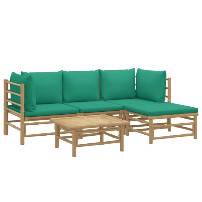5 Piece Garden Lounge Set with Green Cushions Bamboo Toppoal